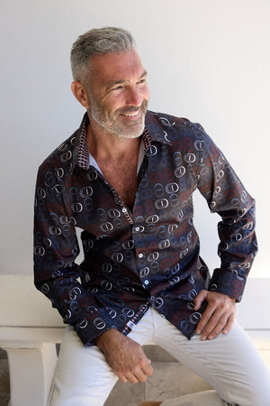 mens floral dress shirts Floral Print Long Sleeve Denim Shirt